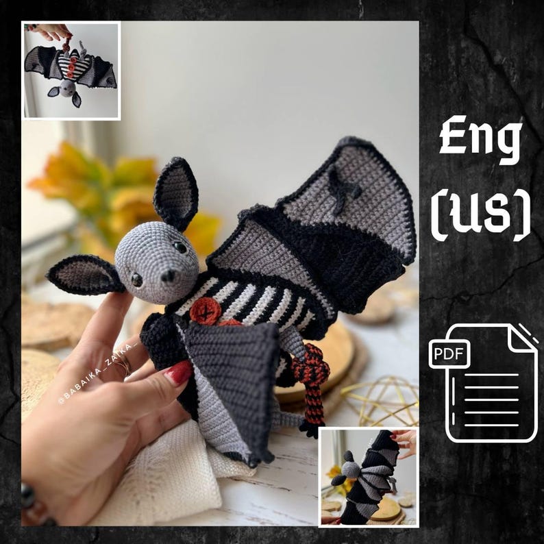 Cute handmade crochet bat with wide wings