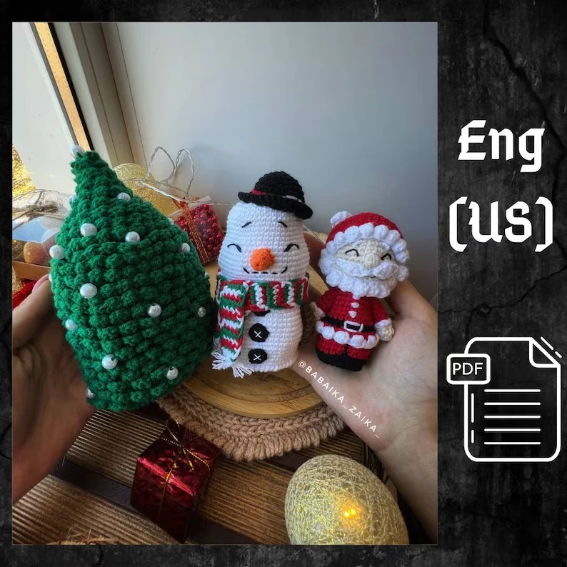 Santa, Snowman and Christmas Tree Crochet Set